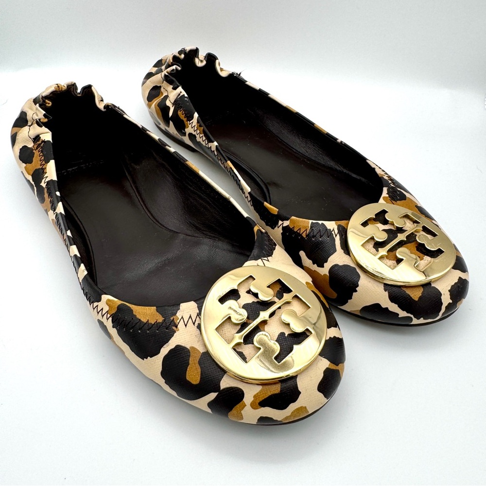 TORY BURCH Reva Leather Flats - Leopard - Sz 7.5